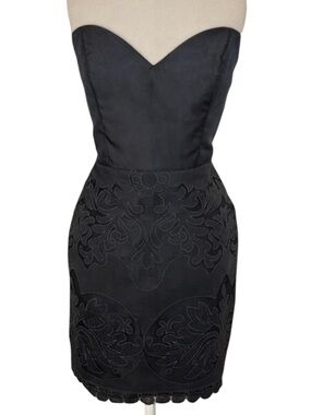 Cocktail Party Dress Black Strapless Noir by Lazaro Applique Sweetheart 12